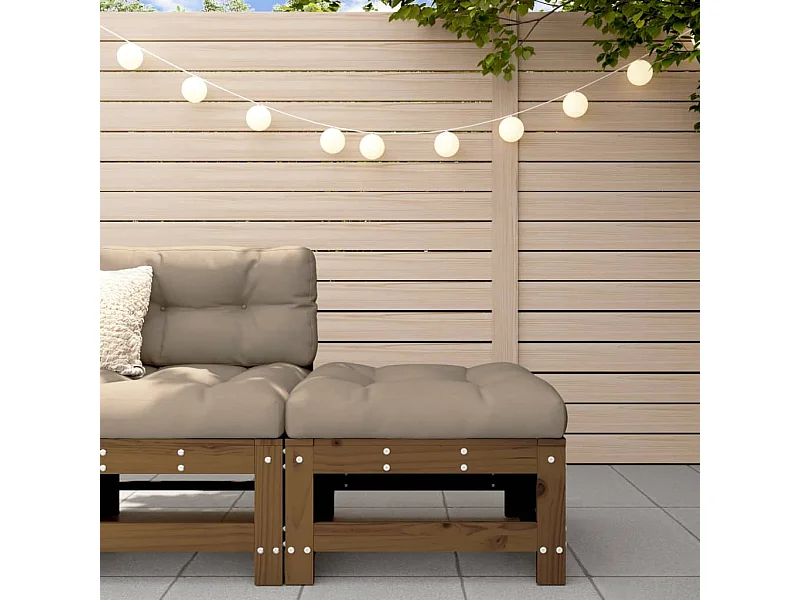 Repose-pied de jardin et coussin marron miel bois de pin massif LQF77586