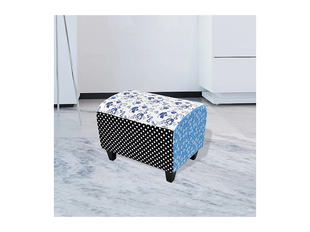 Repose-pied Design avec patchwork Bleu et blanc LQF49057