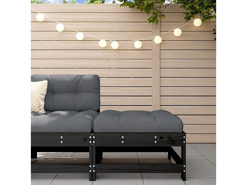 Repose-pied de jardin avec coussin noir bois de pin massif LQF37921