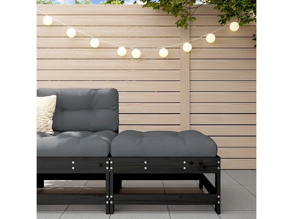 Repose-pied de jardin avec coussin noir bois de pin massif LQF37921