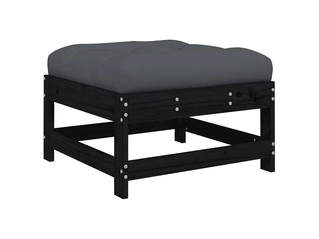 Repose-pied de jardin avec coussin noir bois de pin massif LQF37921