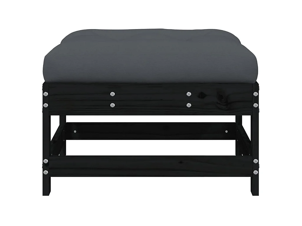 Repose-pied de jardin avec coussin noir bois de pin massif LQF37921