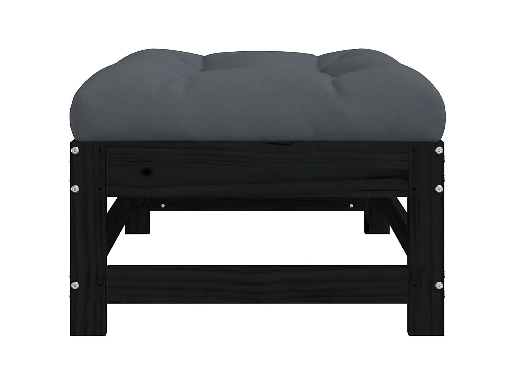 Repose-pied de jardin avec coussin noir bois de pin massif LQF37921