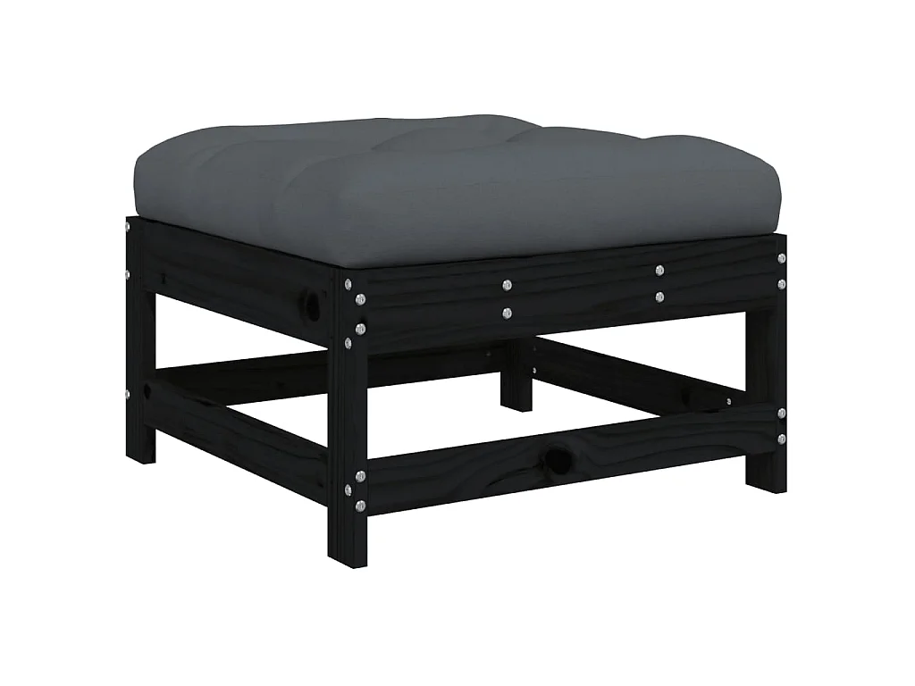Repose-pied de jardin avec coussin noir bois de pin massif LQF37921