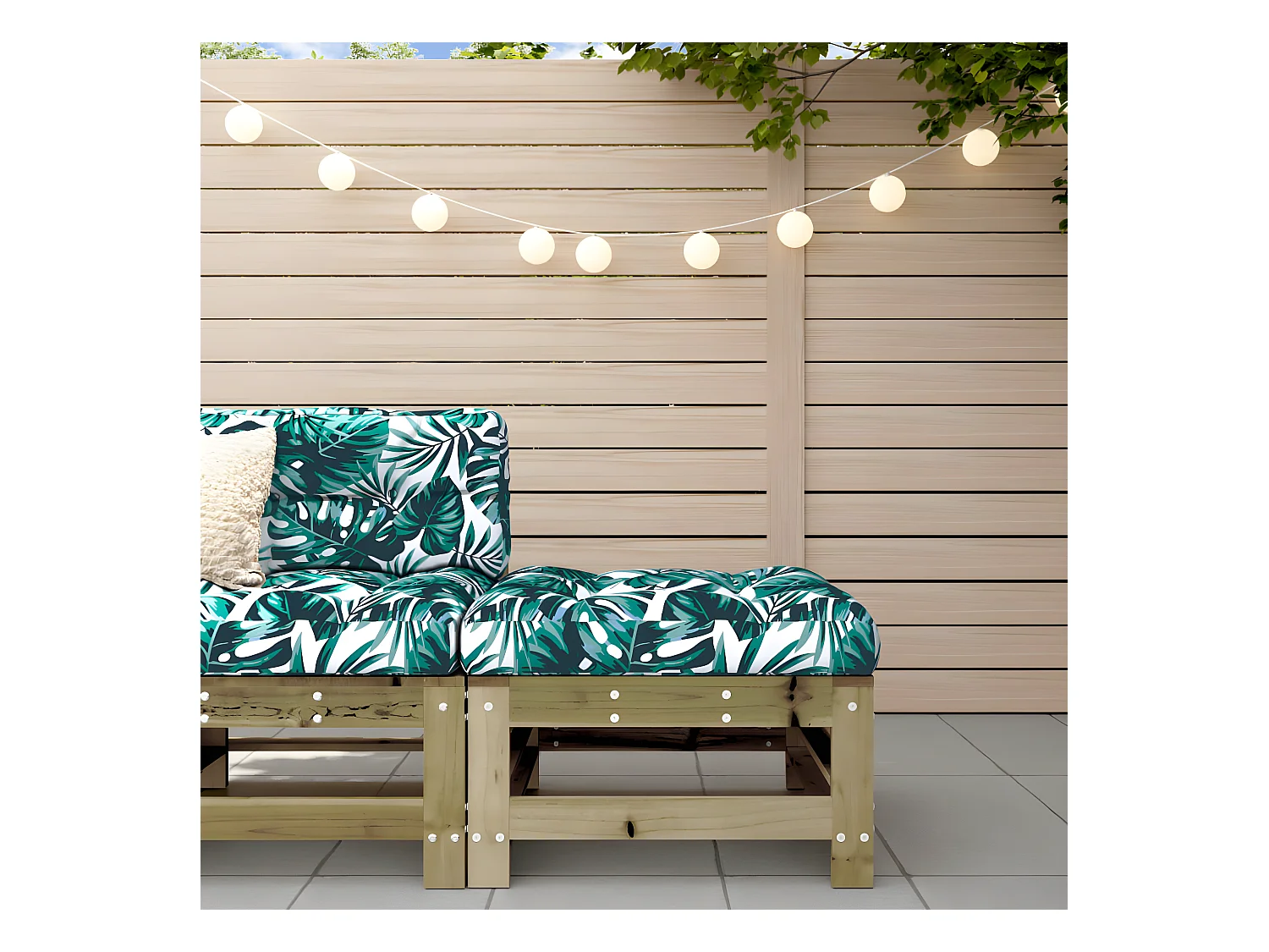 Repose-pied de jardin avec coussin bois de pin imprégné LQF53741