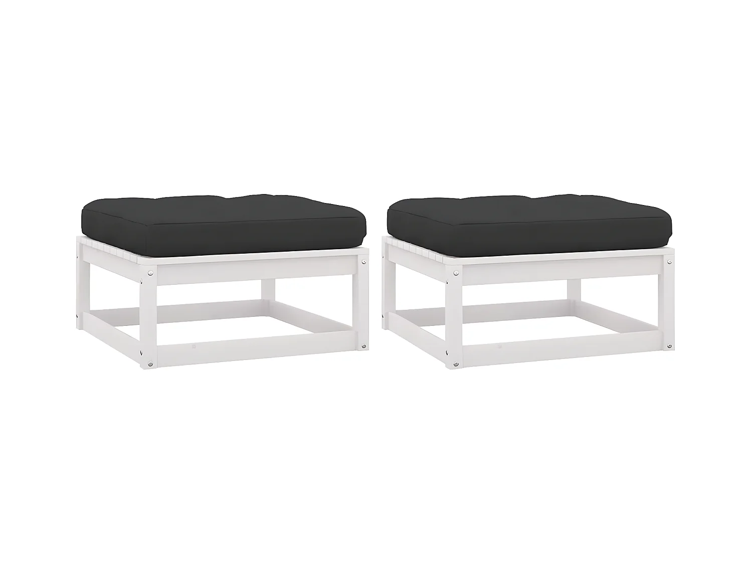 2 pcs Repose-pieds de jardin avec coussins Blanc Bois de pin LQF85688
