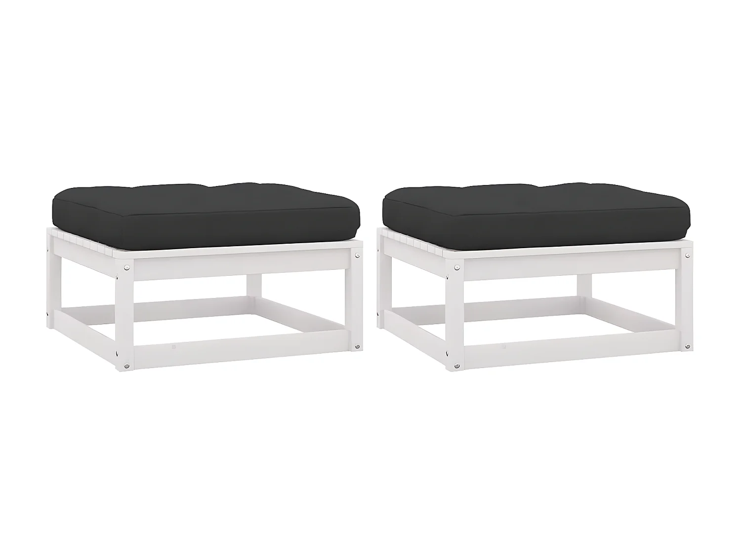 2 pcs Repose-pieds de jardin avec coussins Blanc Bois de pin LQF85688