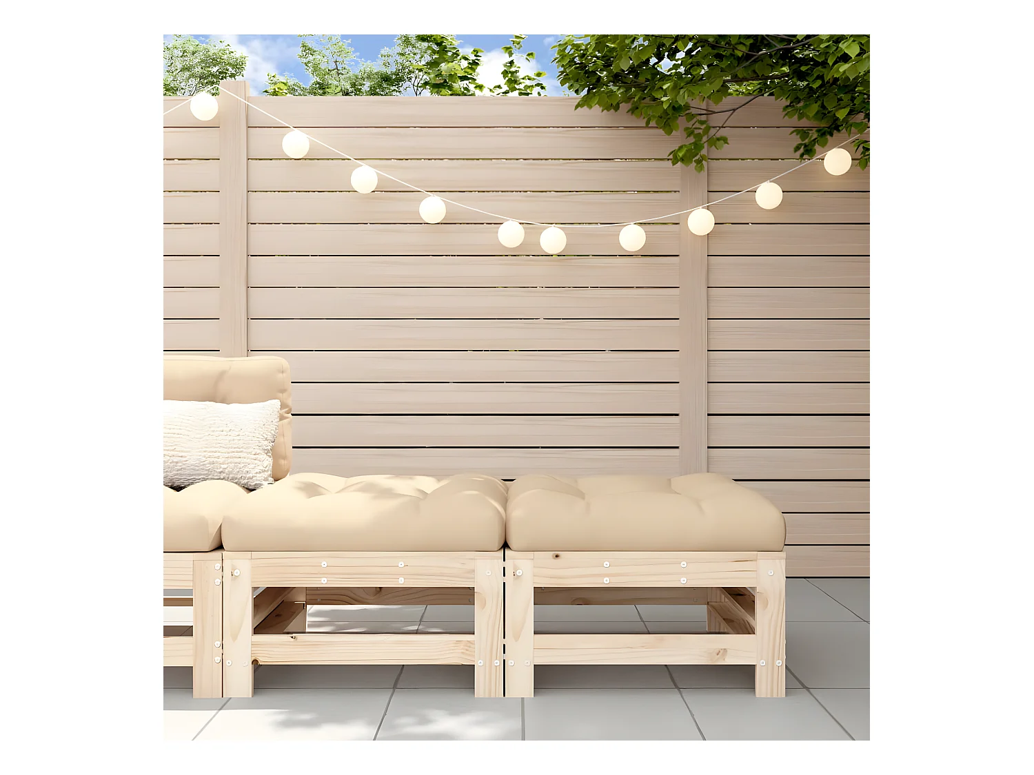 2 pcs Repose-pieds de jardin avec coussins bois de pin massif LQF14773
