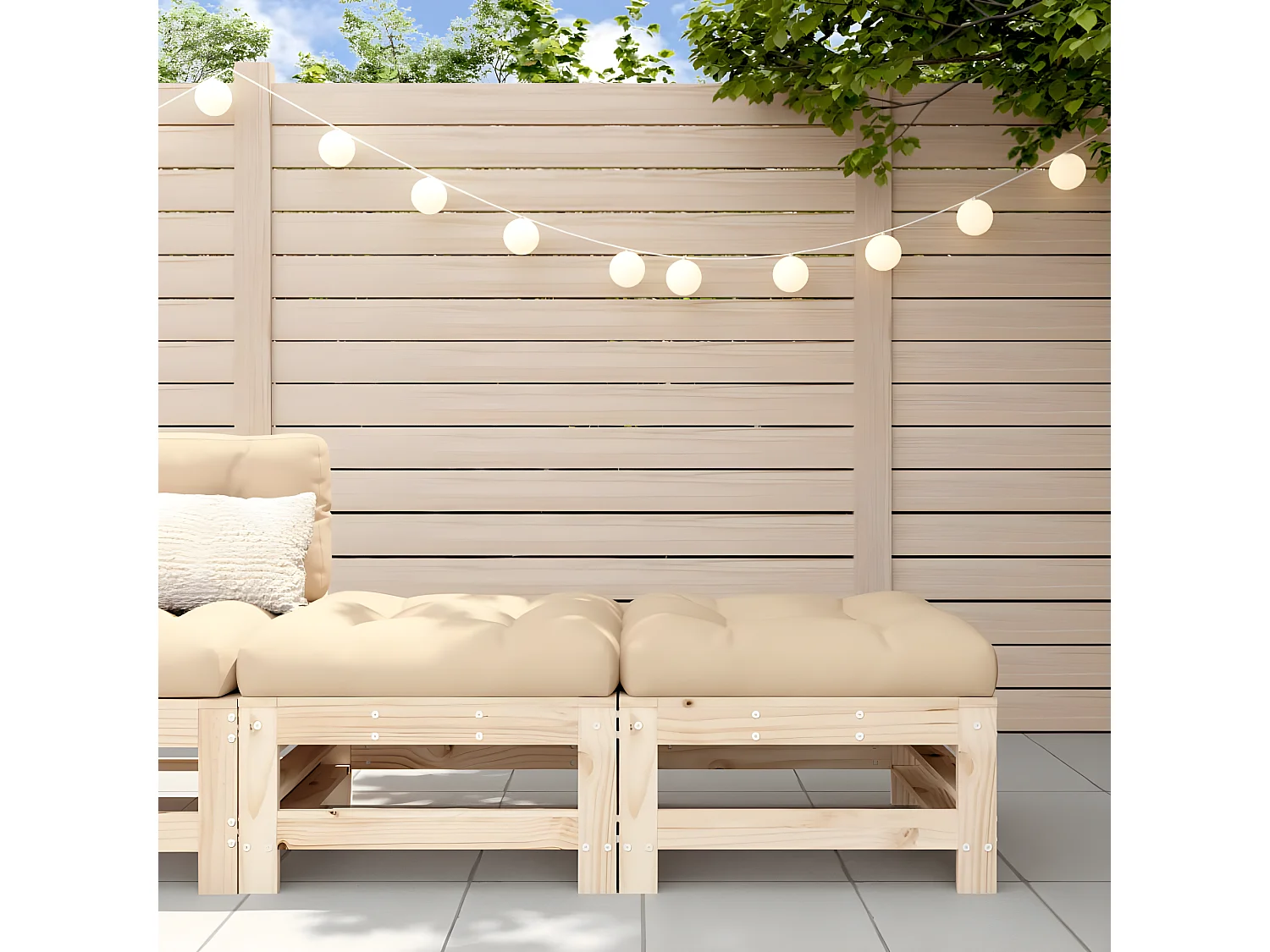 2 pcs Repose-pieds de jardin avec coussins bois de pin massif LQF14773