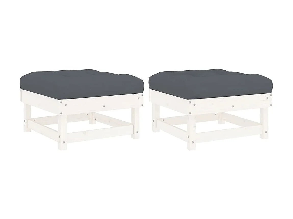 Reposapiéss de jardín con cojines 2 uds madera maciza pino blanco ES46489