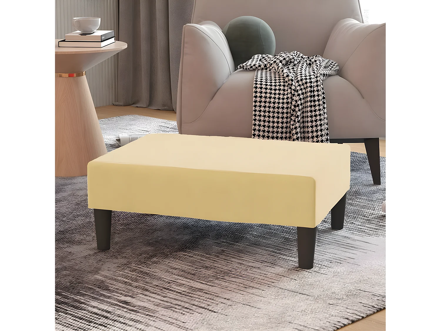 Reposapiés de terciopelo crema 78x56x32 cm ES86168