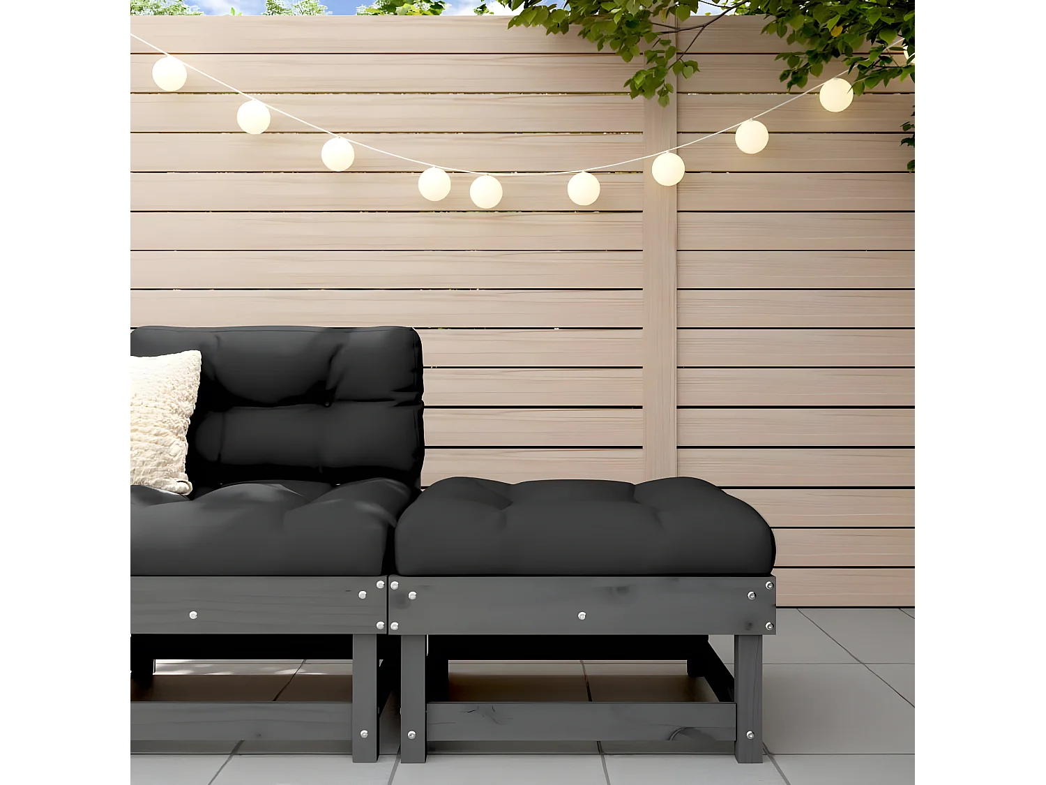 Apoio de pés p/ jardim c/ almofadão pinho maciço cinzento PT230407