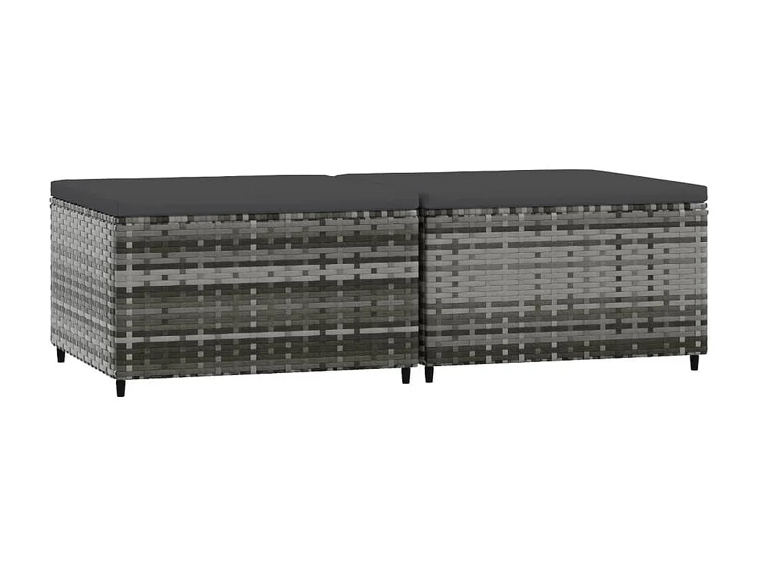 Apoios de pés para jardim com almofadões 2 pcs vime PE cinzento PT415087