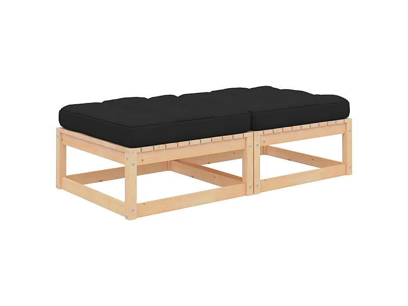 Reposapiéss de jardín con cojines 2 uds madera maciza de pino ES44892