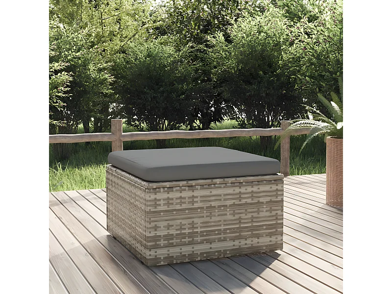 Voetensteun met kussen 55x55x30 cm poly rattan grijs NL374728