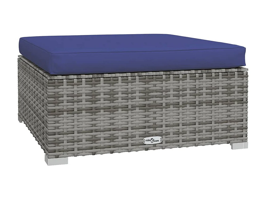 Tuinvoetenbank met kussen 70x70x30 cm poly rattan grijs NL155218