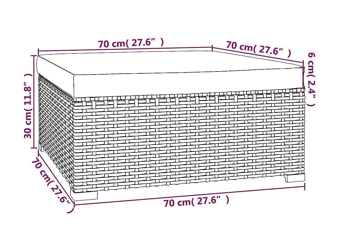 Tuinvoetenbank met kussen 70x70x30 cm poly rattan grijs NL155218