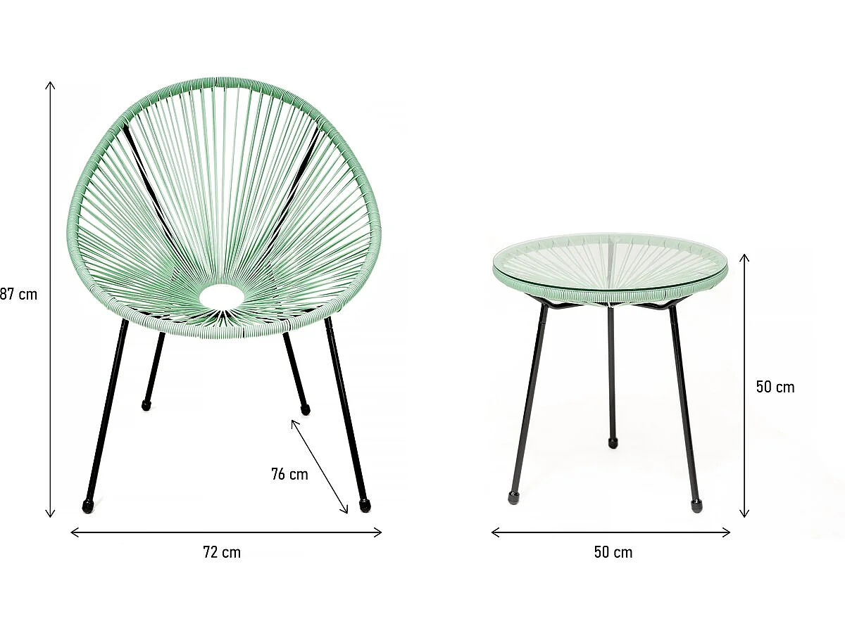 Ensemble de jardin acapulco  "Liana" - 2 places - Vert clair