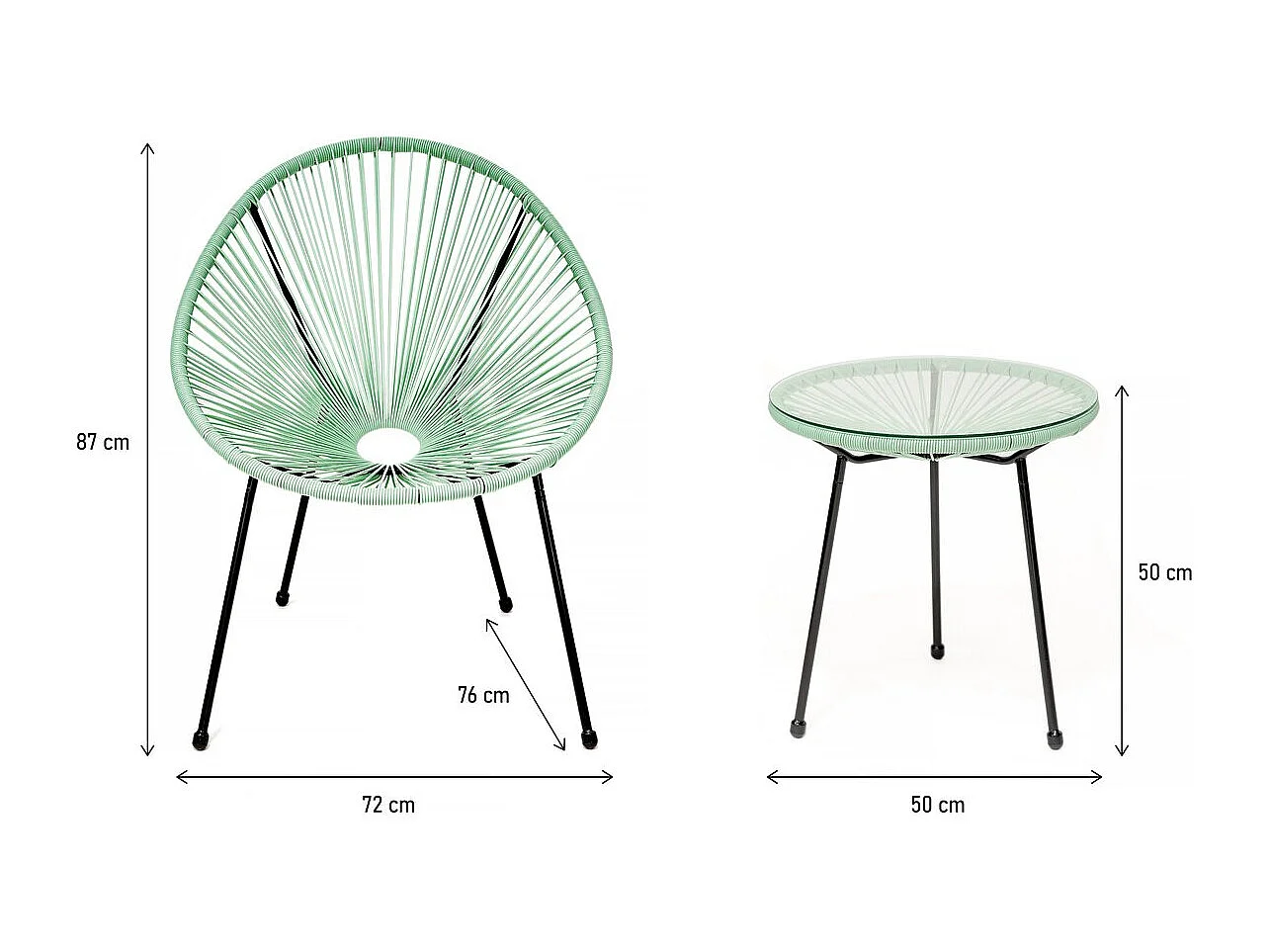 Ensemble de jardin acapulco  "Liana" - 2 places - Vert clair