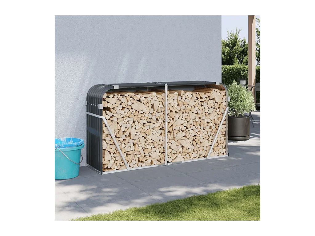 Porte-bûches anthracite 180x45x100 cm acier galvanisé EFVE16310 BonneVie Meuble