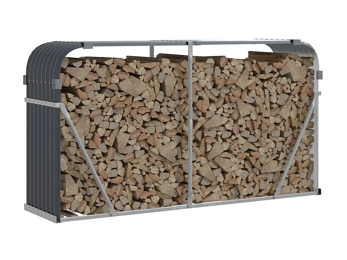 Porte-bûches anthracite 180x45x100 cm acier galvanisé EFVE16310 BonneVie Meuble