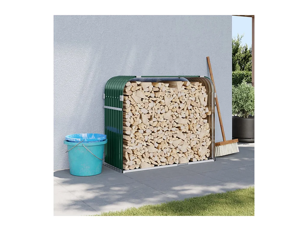 Porte-bûches vert 120x45x100 cm acier galvanisé EFVE28949 BonneVie Meuble
