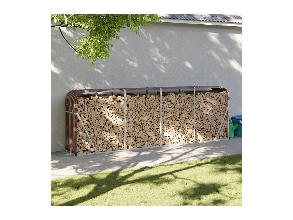 Porte-bûches marron 300x45x100 cm acier galvanisé EFVE54365 BonneVie Meuble