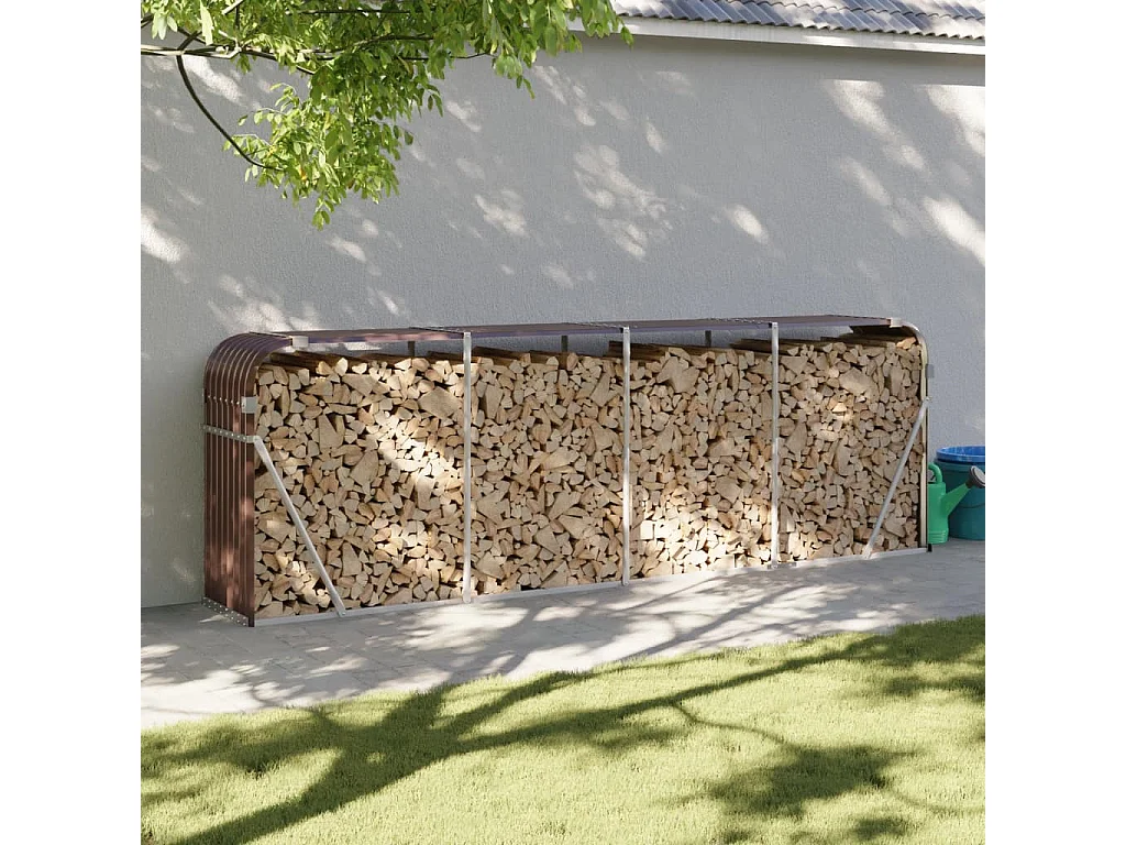 Porte-bûches marron 300x45x100 cm acier galvanisé EFVE54365 BonneVie Meuble