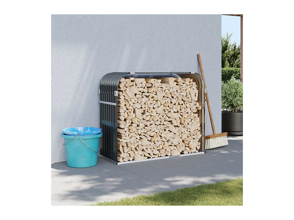 Porte-bûches anthracite 120x45x100 cm acier galvanisé EFVE41181 BonneVie Meuble