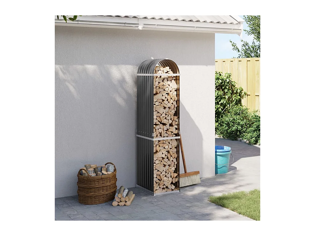 Porte-bûches anthracite 40x45x170 cm acier galvanisé EFVE85315 BonneVie Meuble