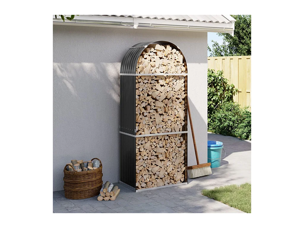 Porte-bûches anthracite 80x45x190 cm acier galvanisé EFVE70023 BonneVie Meuble