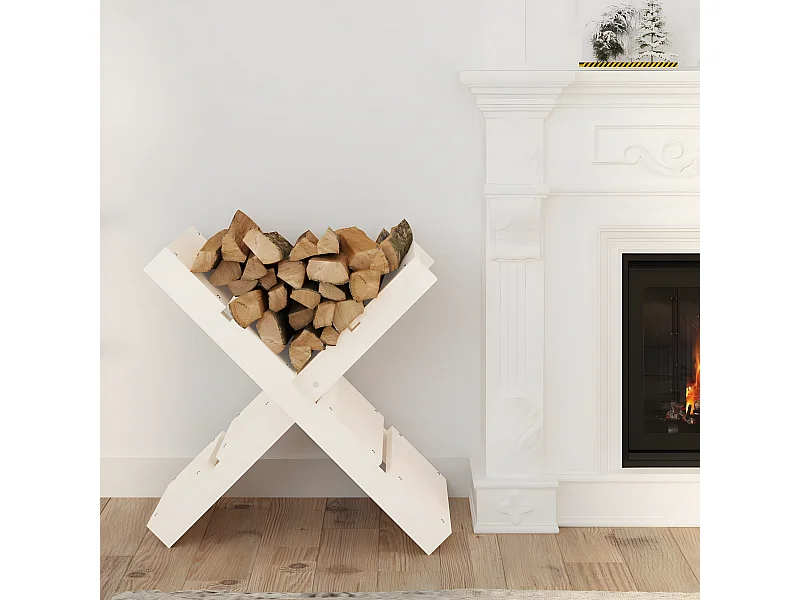 Porte-bûches Blanc 47x39,5x48 cm Bois massif de pin -ASAF38455 BonneVie Meuble