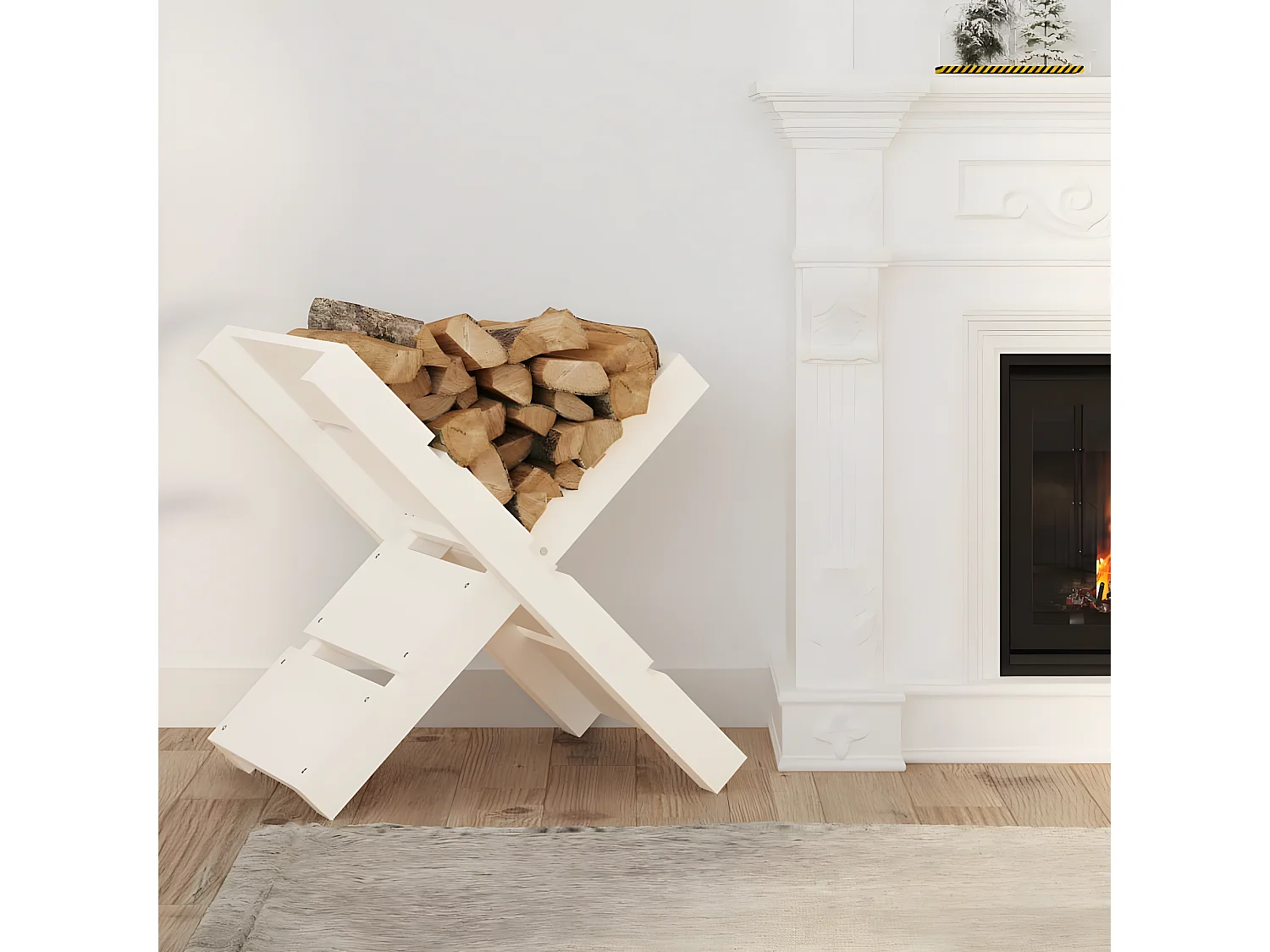 Suporte de lenha 47x39,5x48 cm madeira de pinho maciça branco PT957281