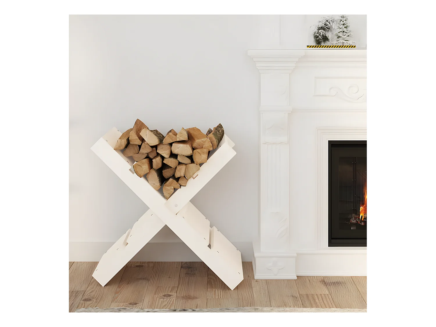 Porte-bûches Blanc 47x39,5x48 cm Bois massif de pin -ASAF38455 BonneVie Meuble