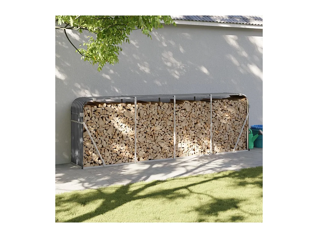 Porte-bûches anthracite 300x45x100 cm acier galvanisé EFVE25940 BonneVie Meuble