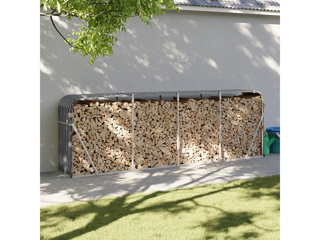 Porte-bûches anthracite 300x45x100 cm acier galvanisé EFVE25940 BonneVie Meuble