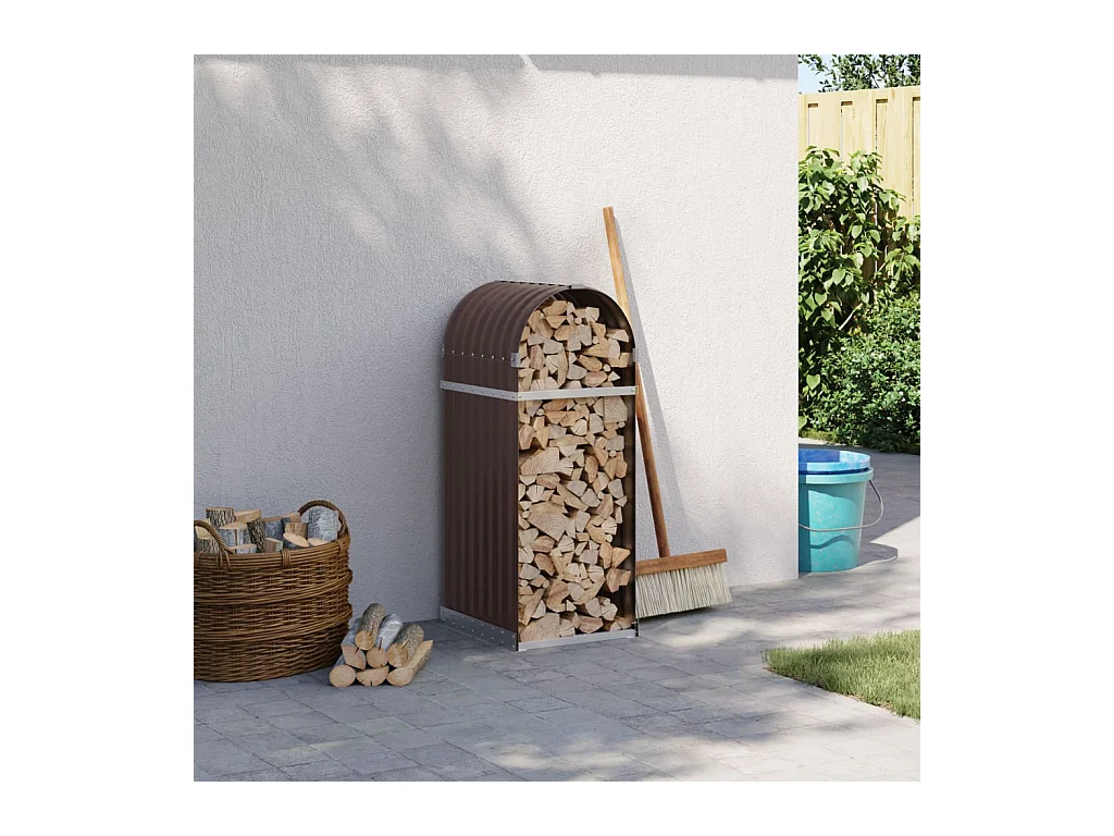 Porte-bûches marron 40x45x100 cm acier galvanisé EFVE64341 BonneVie Meuble