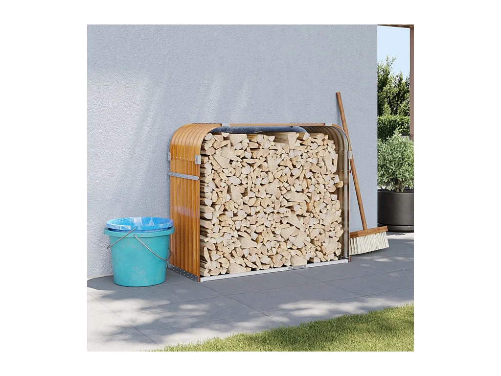 Porte-bûches marron clair 120x45x100 cm acier galvanisé EFVE71195 BonneVie Meuble