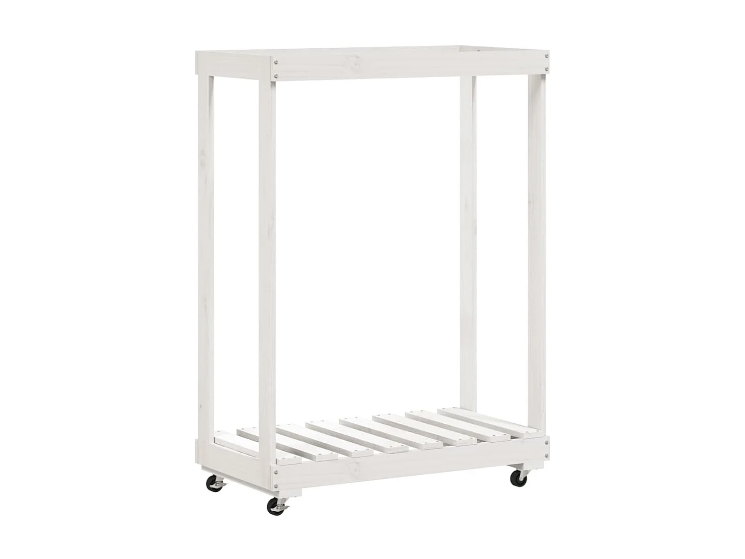 Porte-bûches avec roulettes blanc 76,5x40x108cm bois massif pin -ASAF76673 BonneVie Meuble