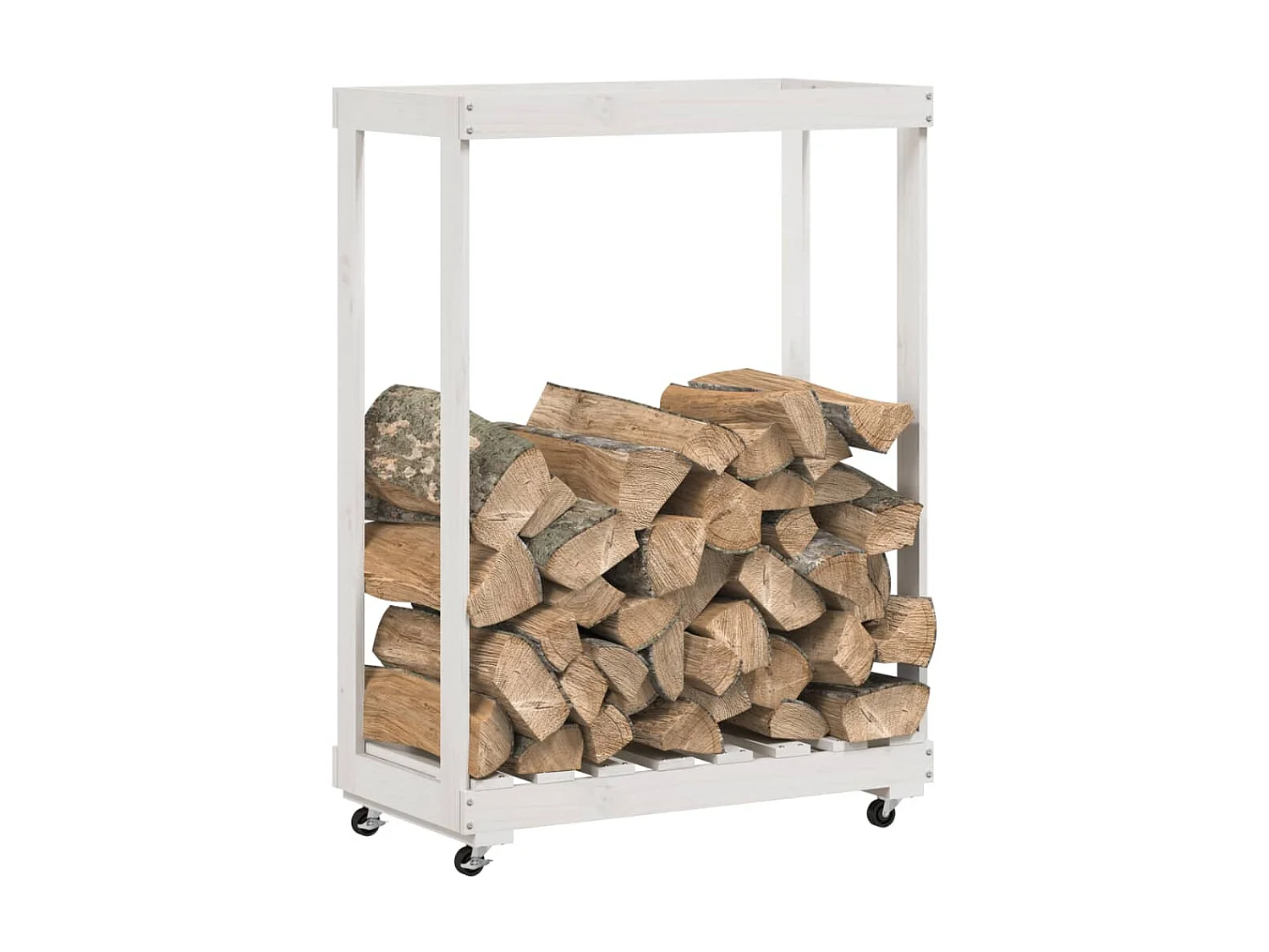 Porte-bûches avec roulettes blanc 76,5x40x108cm bois massif pin -ASAF76673 BonneVie Meuble