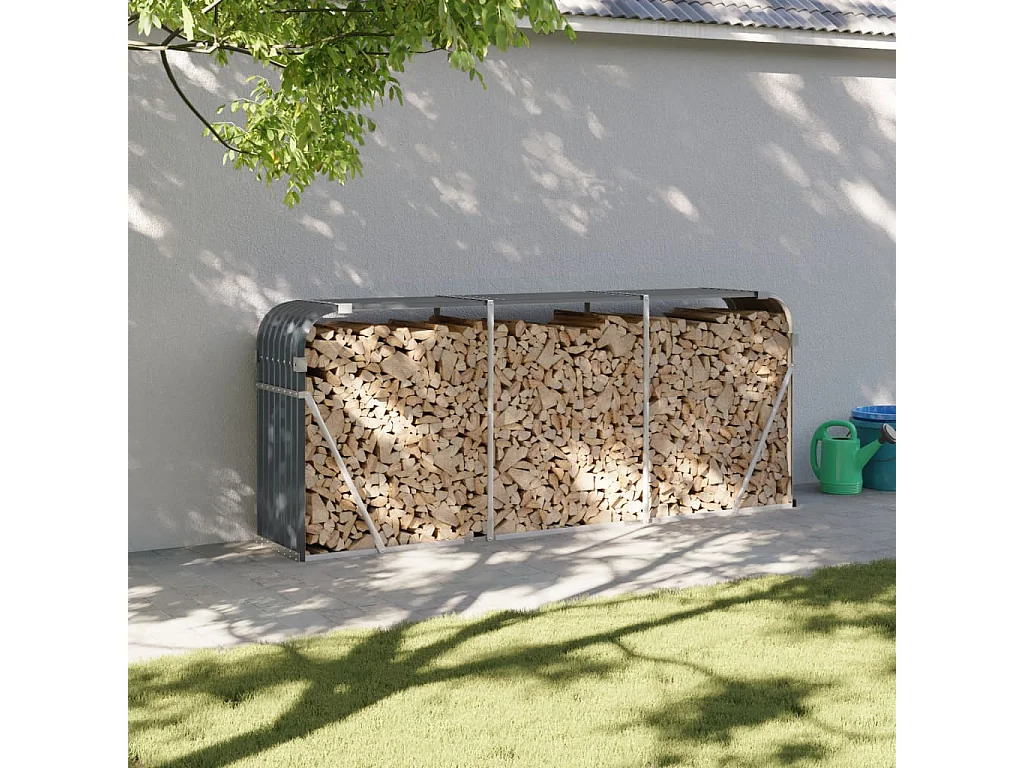 Porte-bûches anthracite 234x45x100 cm acier galvanisé EFVE53870 BonneVie Meuble