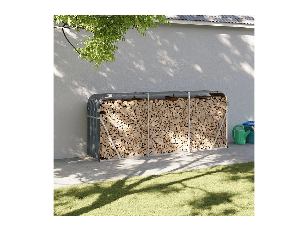 Porte-bûches anthracite 234x45x100 cm acier galvanisé EFVE53870 BonneVie Meuble