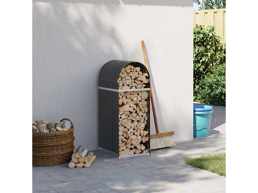 Porte-bûches anthracite 40x45x100 cm acier galvanisé EFVE61651 BonneVie Meuble