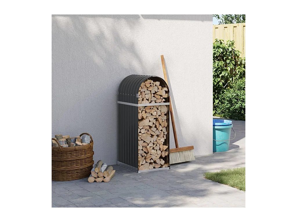 Porte-bûches anthracite 40x45x100 cm acier galvanisé EFVE61651 BonneVie Meuble