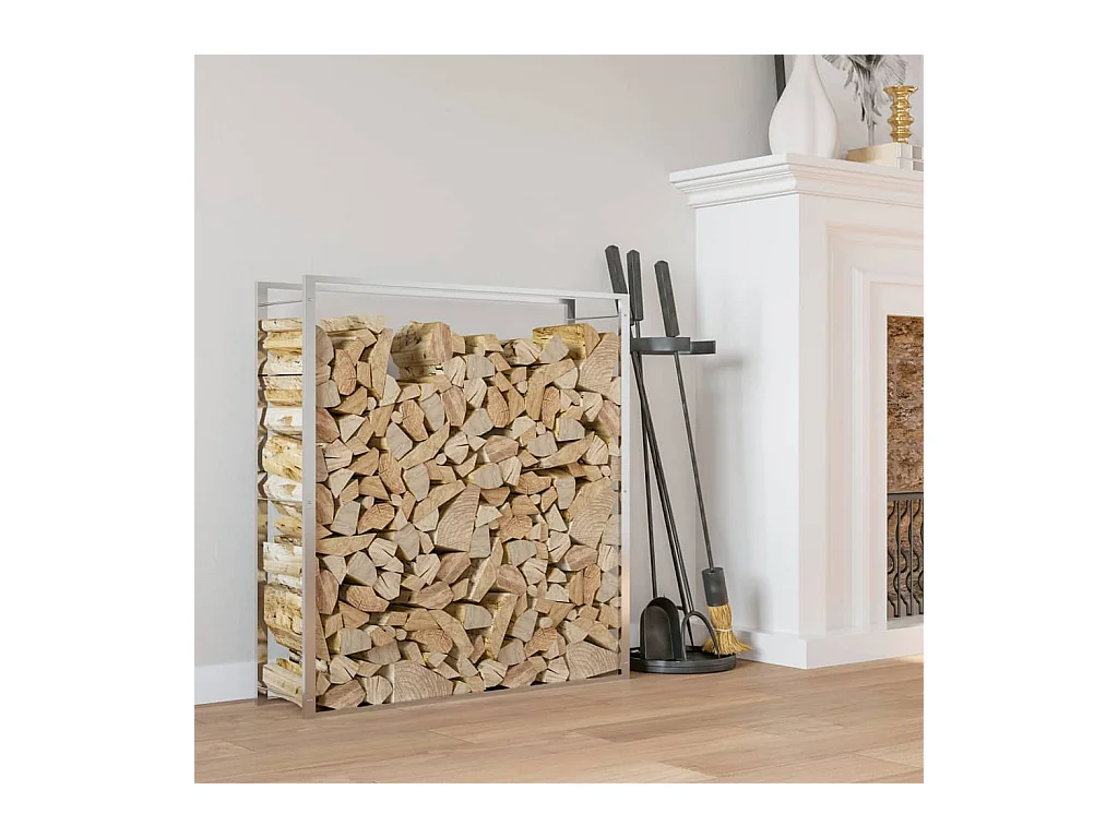 Porte-bûches 110x28x116 cm acier inoxydable -ASAF77335 BonneVie Meuble