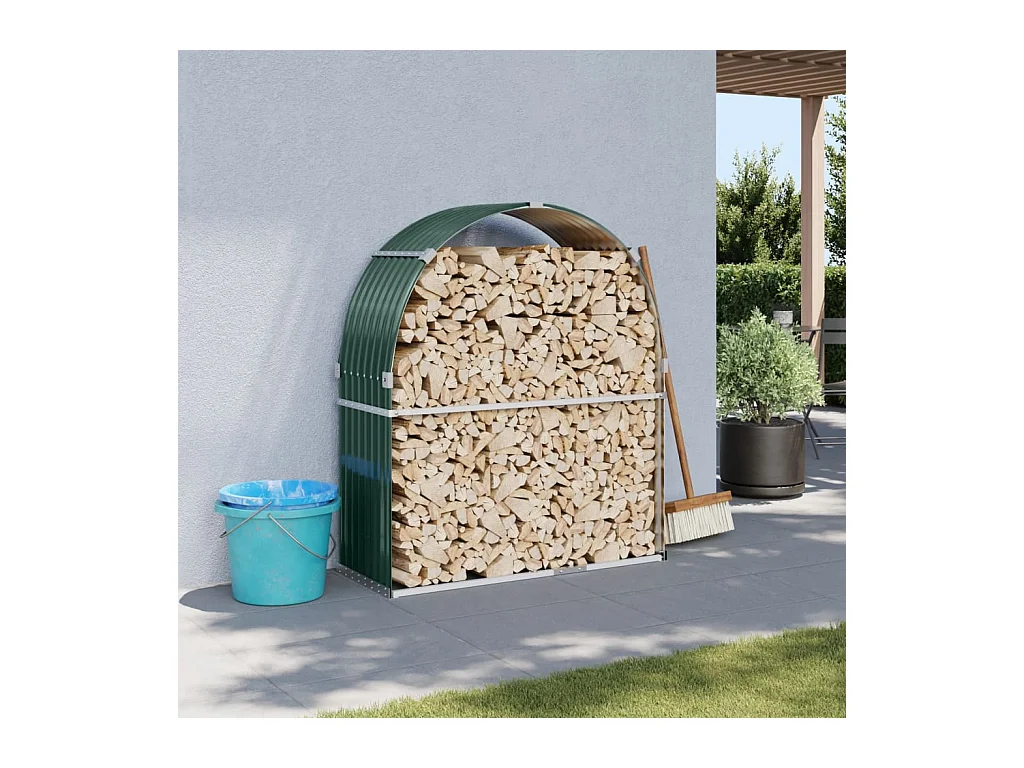 Porte-bûches vert 120x45x140 cm acier galvanisé EFVE61127 BonneVie Meuble