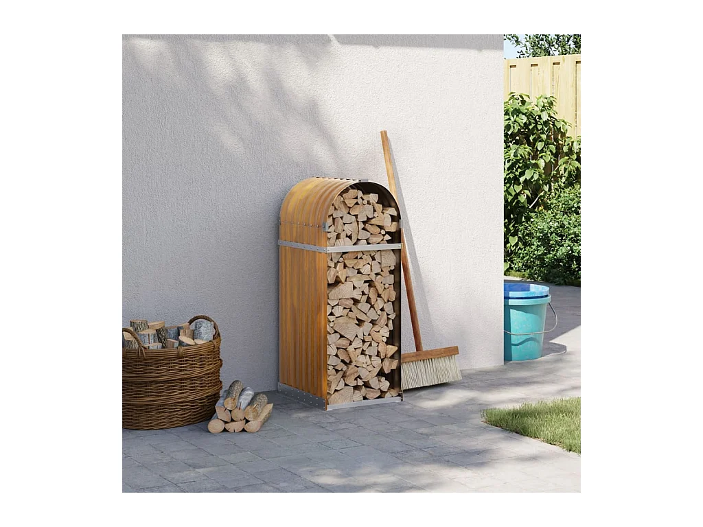 Porte-bûches marron clair 40x45x100 cm acier galvanisé EFVE57059 BonneVie Meuble
