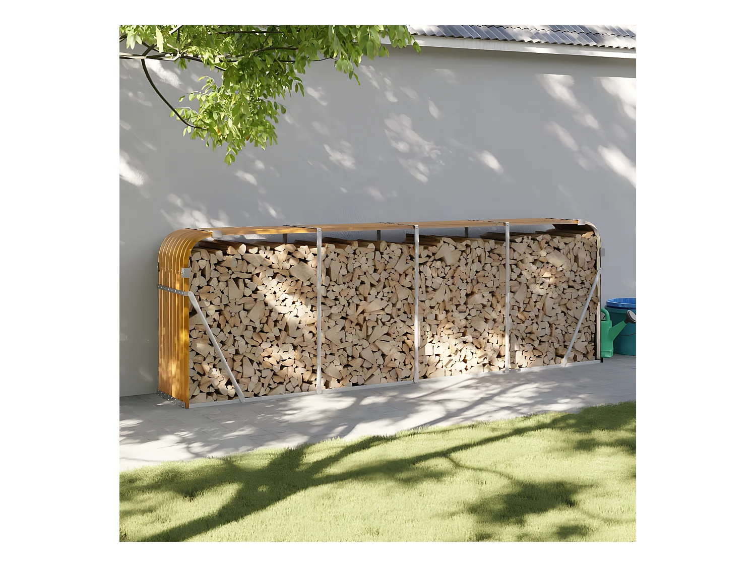 Porte-bûches marron clair 300x45x100 cm acier galvanisé EFVE12281 BonneVie Meuble