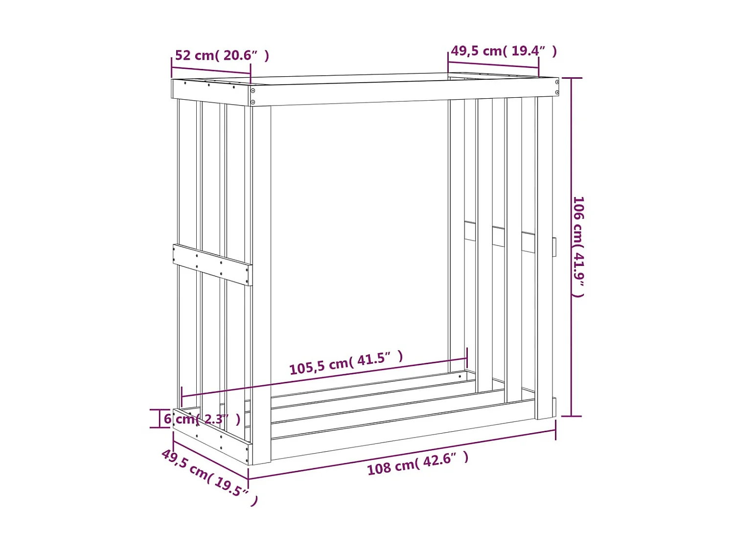 Porte-bûches d’extérieur 108x52x106 cm Bois massif de pin EFVE38279 BonneVie Meuble
