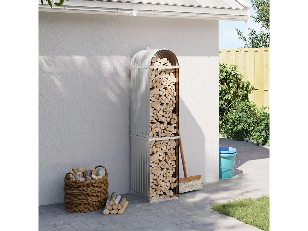 Porte-bûches gris clair 40x45x170 cm acier galvanisé EFVE21982 BonneVie Meuble